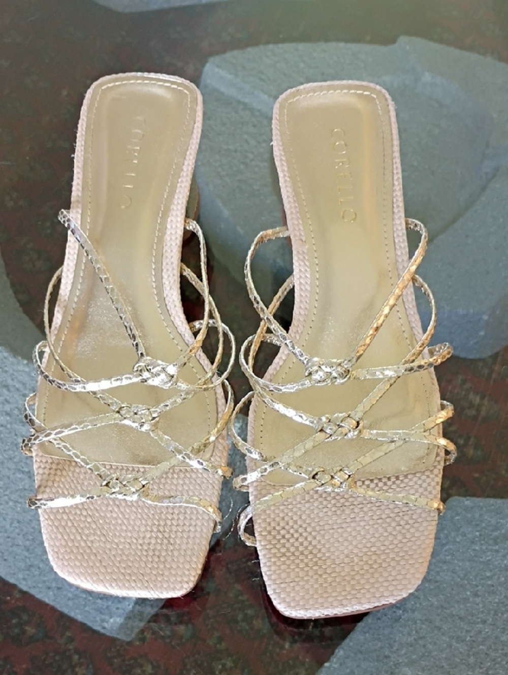 Women's Metallic Strappy Square-Toe Sandal in Light Pink